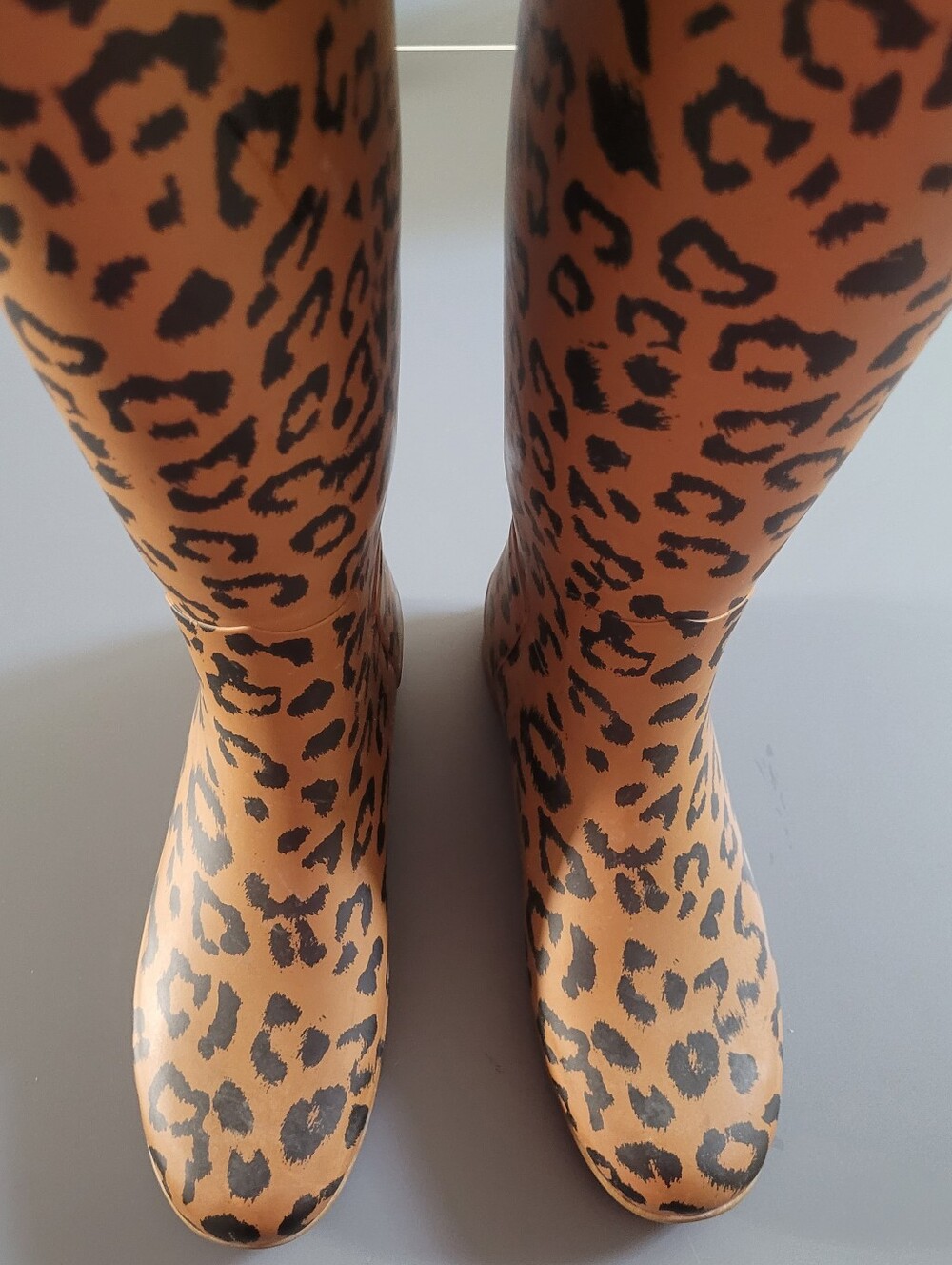 Hunter Leopard Print Brown Tall Waterproof Women Rain Boot Sz 8 - Picture 5 of 8